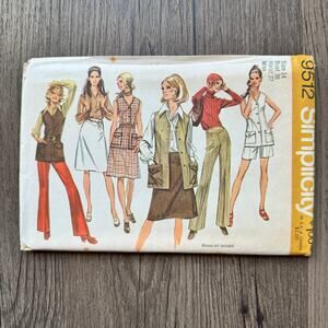 UNCUT Vintage 1970s Simplicity 9512 Sewing Pattern Womens Sz Sm Pant Vest Skirt